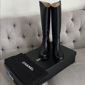 CHANEL High Boots Black Calfskin Size 39.5